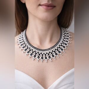 Chic Black and White Beaded Necklace